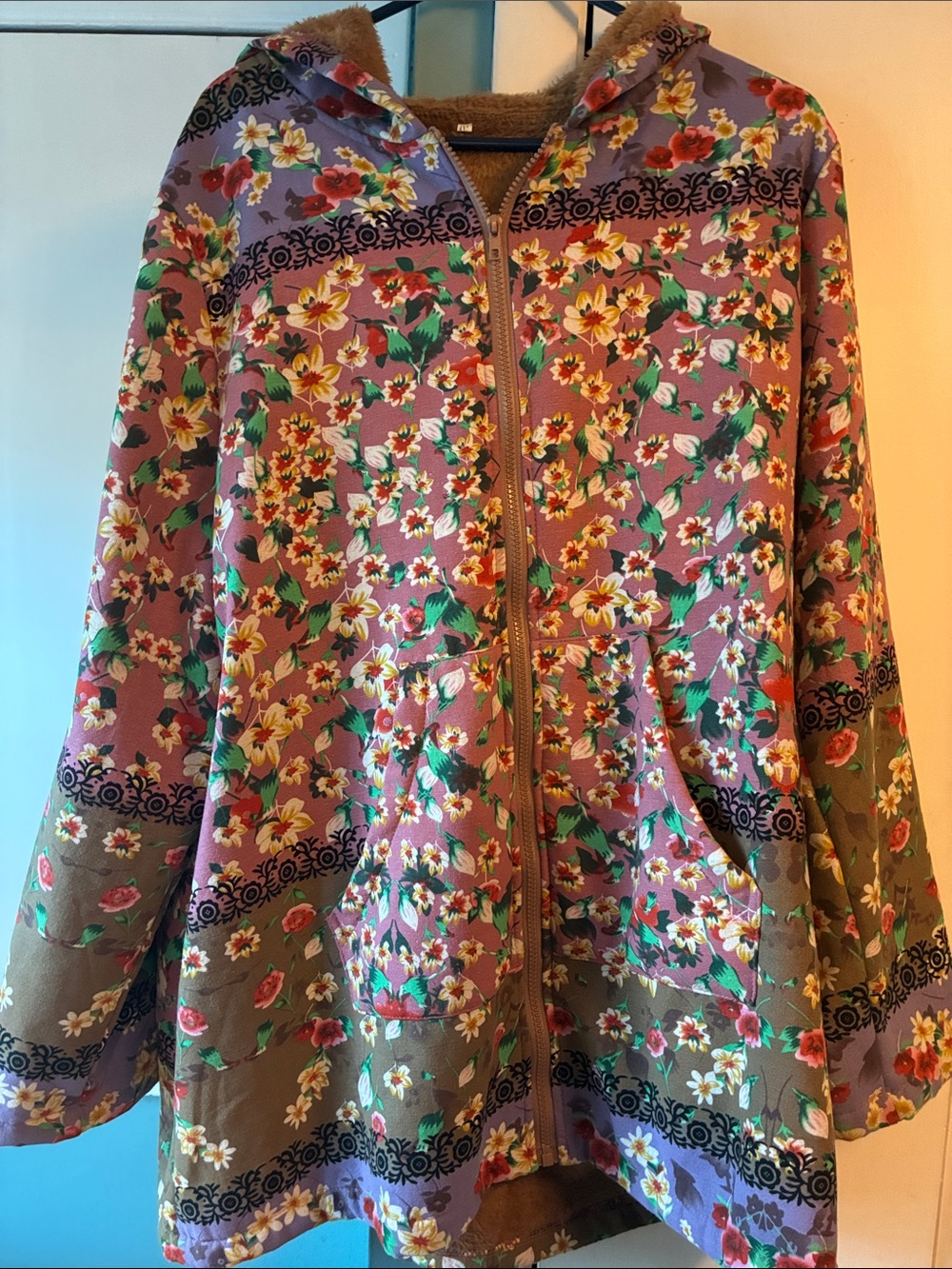 Floral Hooded Zip Jacket in Mauve and Olive
